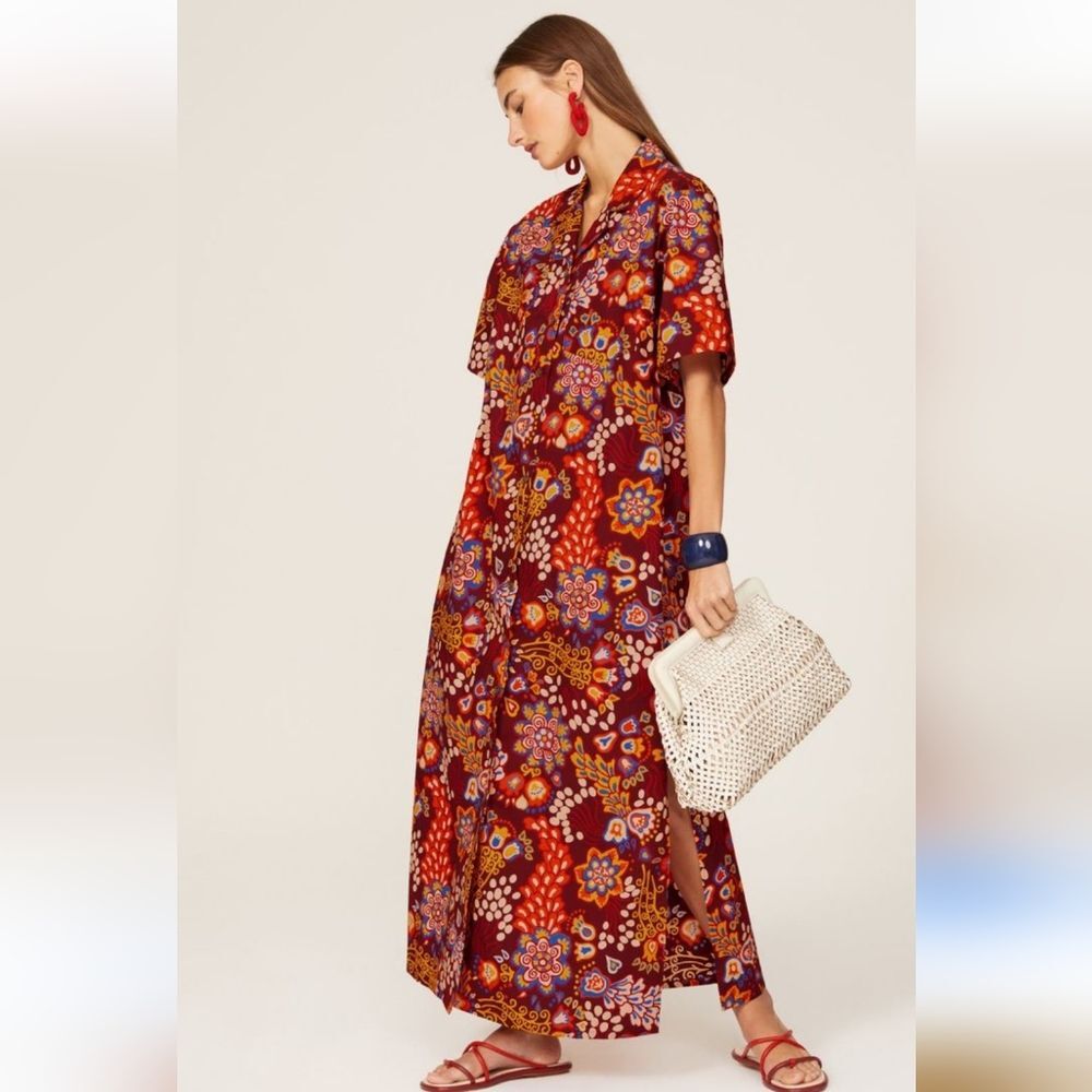 La DoubleJ Bowling Floral Maxi Dress Size XS Burgundy